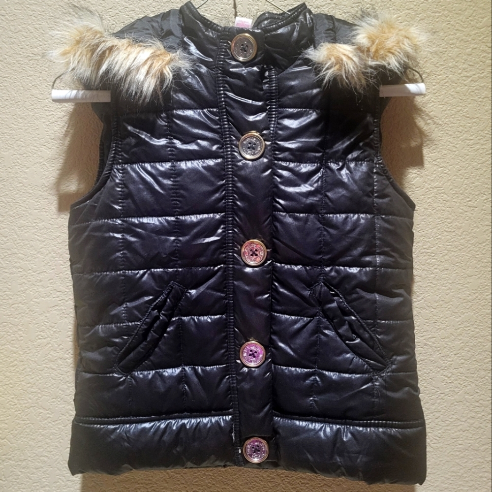 Justice girls black peplum bubble hoodie vest